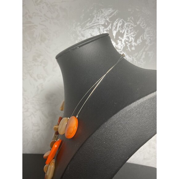 Three-Strand Orange & Beige Beaded Necklace With Lobster Clasp - Picture 4 of 5